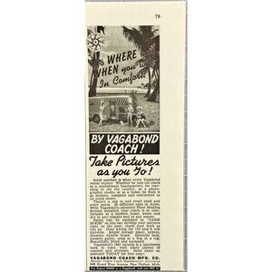 Vagabond Coach Co. " Comfortable Travel-Take pictures as You Go" Print Ad 1941